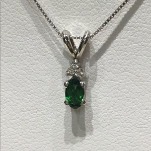 New 14Kt White Gold Diamond and Garnet Pendant